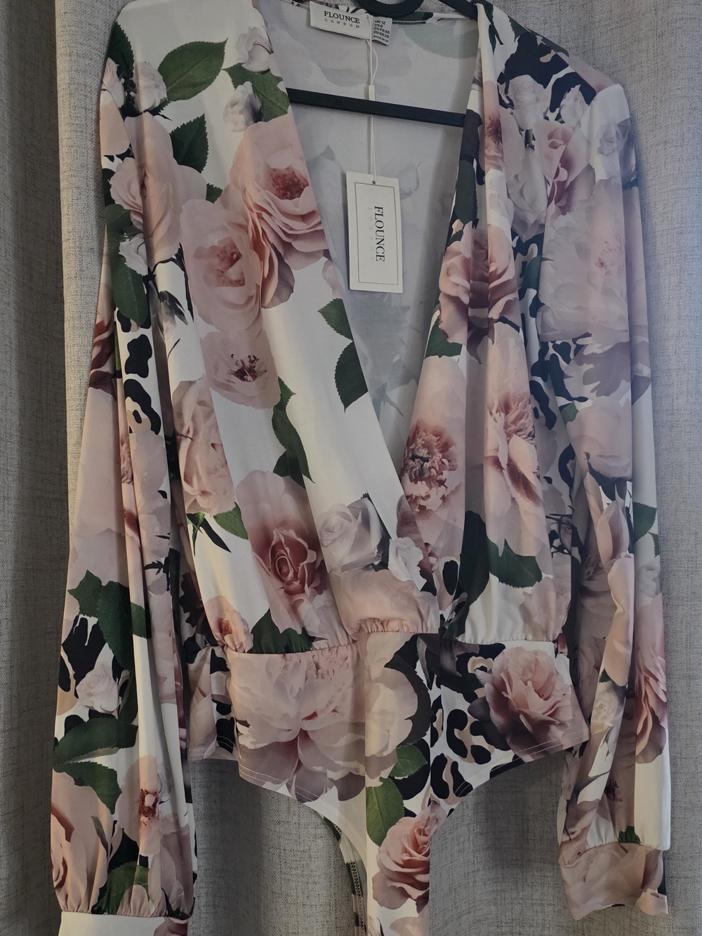 Flounce Pink Floral Surplice Bodysuit